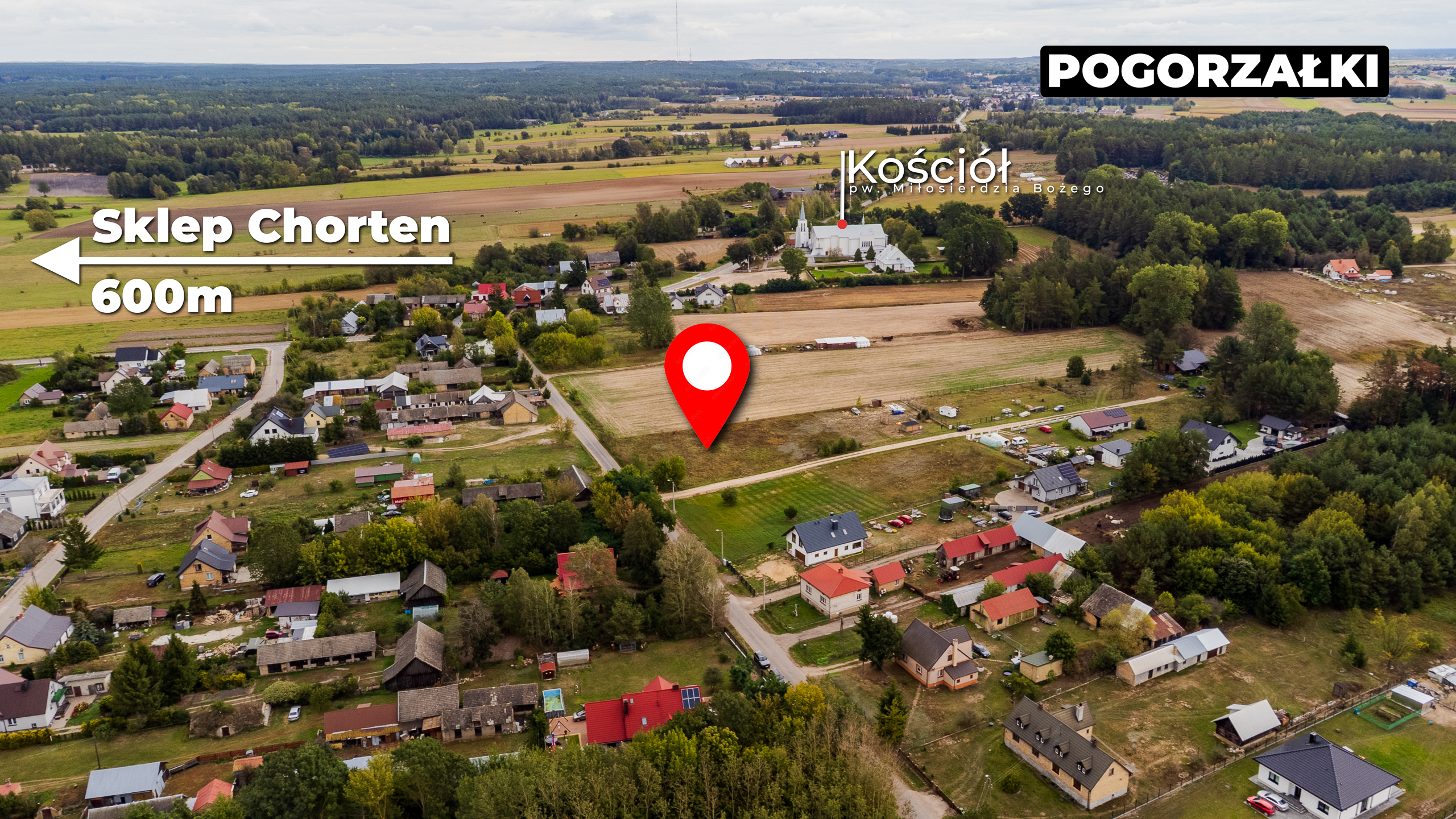 DZIAŁKA Z WZ, POGORZAŁKI, 2 297 m² ASFALT, MEDIA W DRODZE